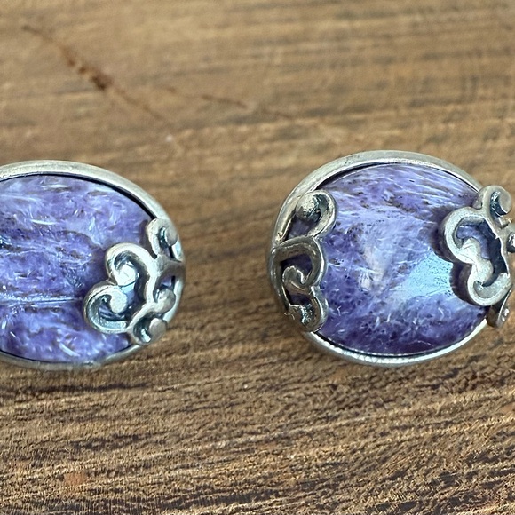 Charoite Gemstone and Sterling Silver Earrings - Picture 4 of 7